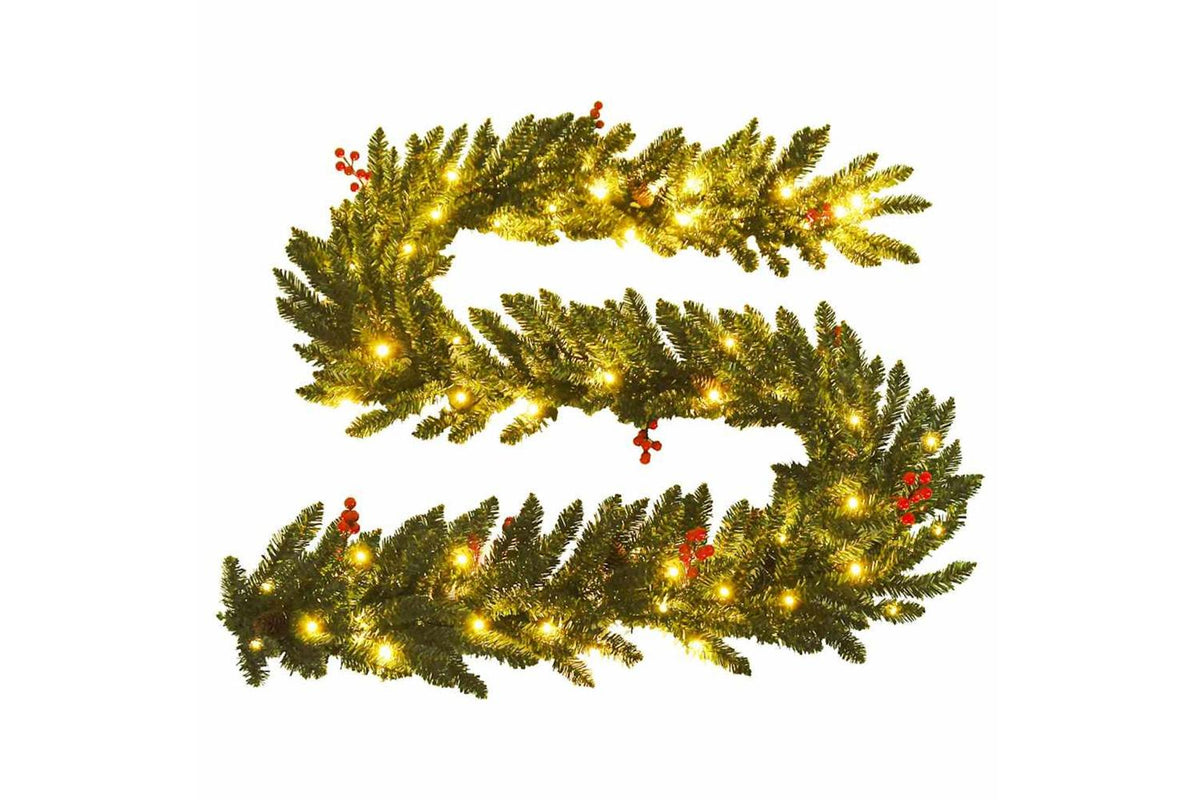 Vidaxl Artificial Christmas Trees 2 Pcs With Wreath Garland And Leds-5