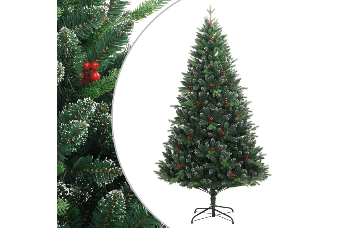 Vidaxl Artificial Hinged Christmas Tree With Red Berries 210 Cm