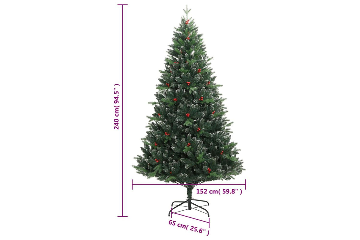 Vidaxl Artificial Hinged Christmas Tree With Red Berries 240 Cm-9