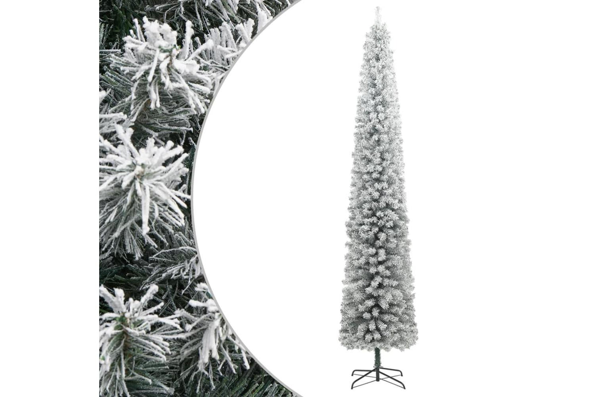 Vidaxl Slim Christmas Tree With Stand And Flocked Snow 270 Cm Pvc