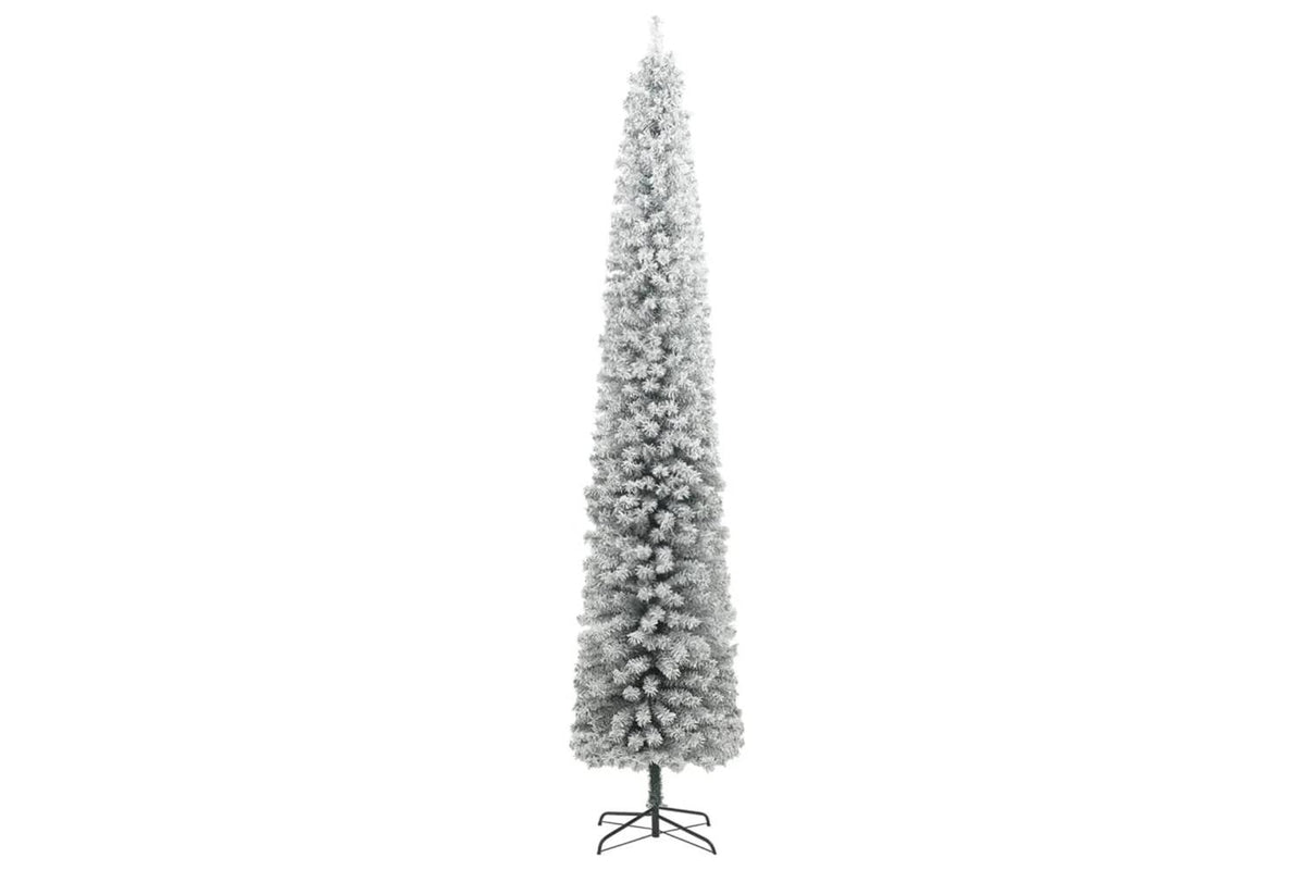Vidaxl Slim Christmas Tree With Stand And Flocked Snow 270 Cm Pvc-2