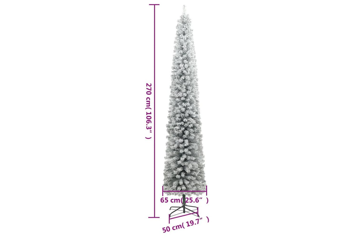 Vidaxl Slim Christmas Tree With Stand And Flocked Snow 270 Cm Pvc-7