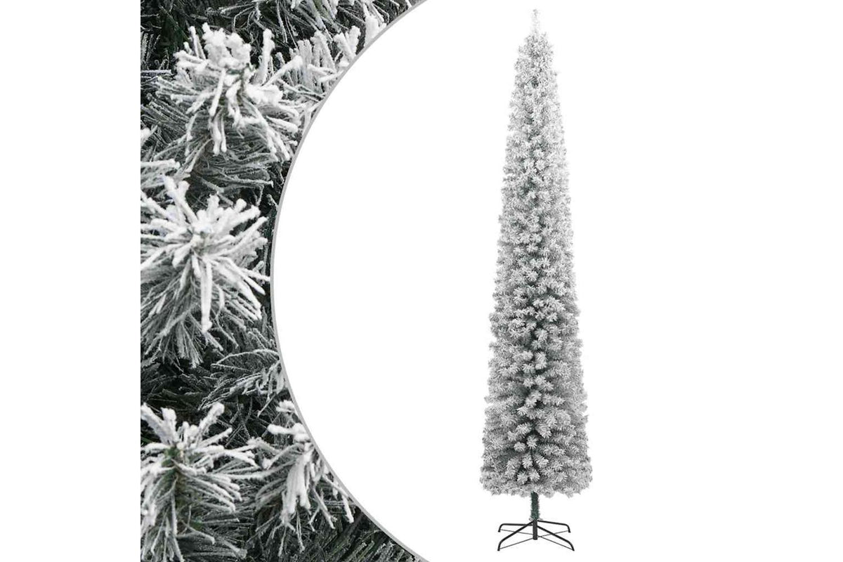 Vidaxl Slim Christmas Tree With Stand And Flocked Snow 300 Cm Pvc
