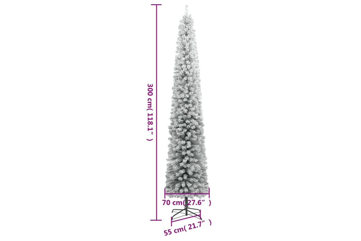 Vidaxl Slim Christmas Tree With Stand And Flocked Snow 300 Cm Pvc-7