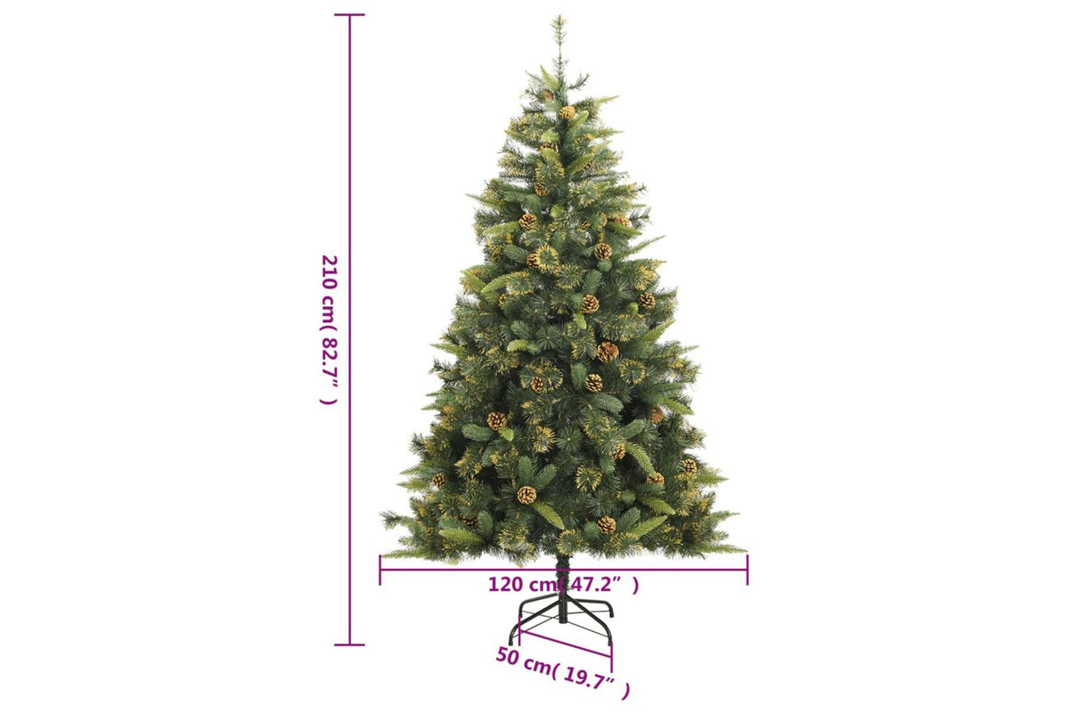 Vidaxl Artificial Hinged Christmas Tree With Cones 210 Cm-9