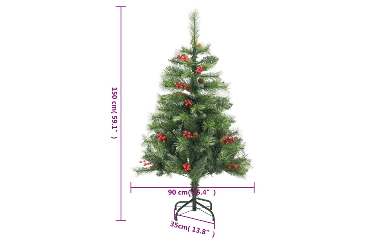 Vidaxl Artificial Hinged Christmas Tree With Cones And Berries 150 Cm-9