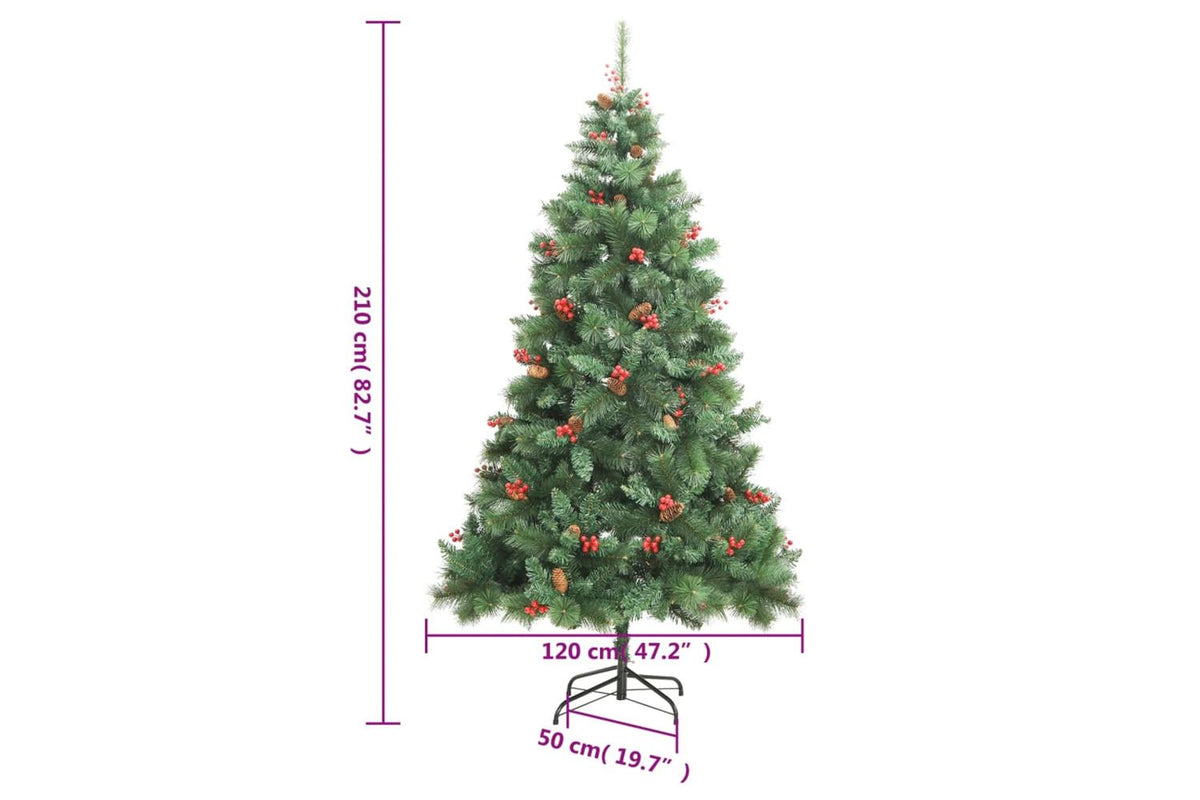 Vidaxl Artificial Hinged Christmas Tree With Cones And Berries 210 Cm-9