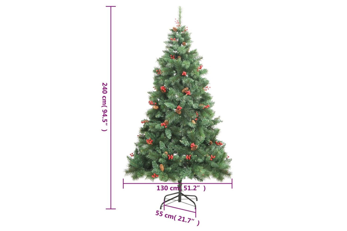 Vidaxl Artificial Hinged Christmas Tree With Cones And Berries 240 Cm-9