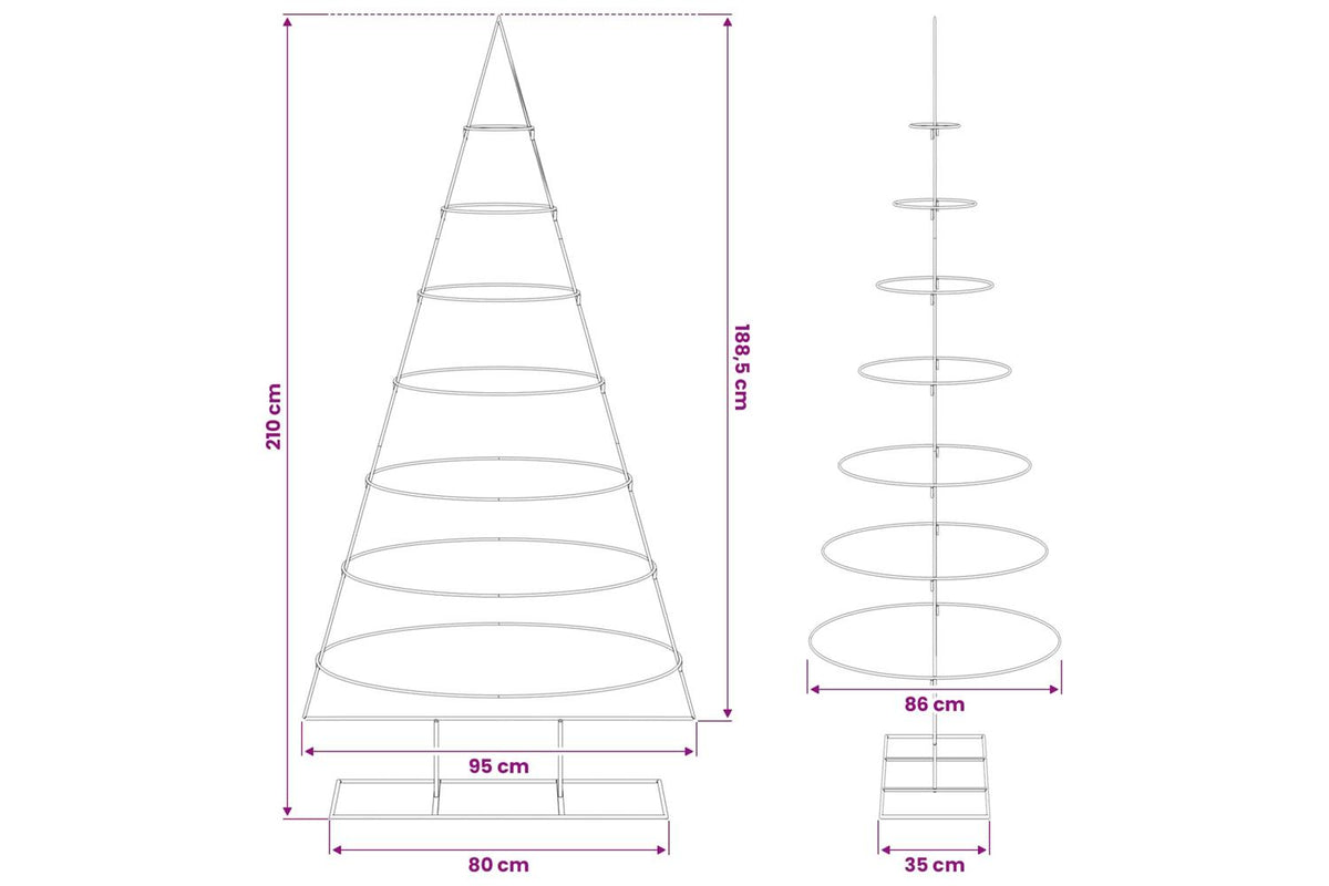 Vidaxl Metal Christmas Tree Black 210 Cm Powder-coated Steel-7
