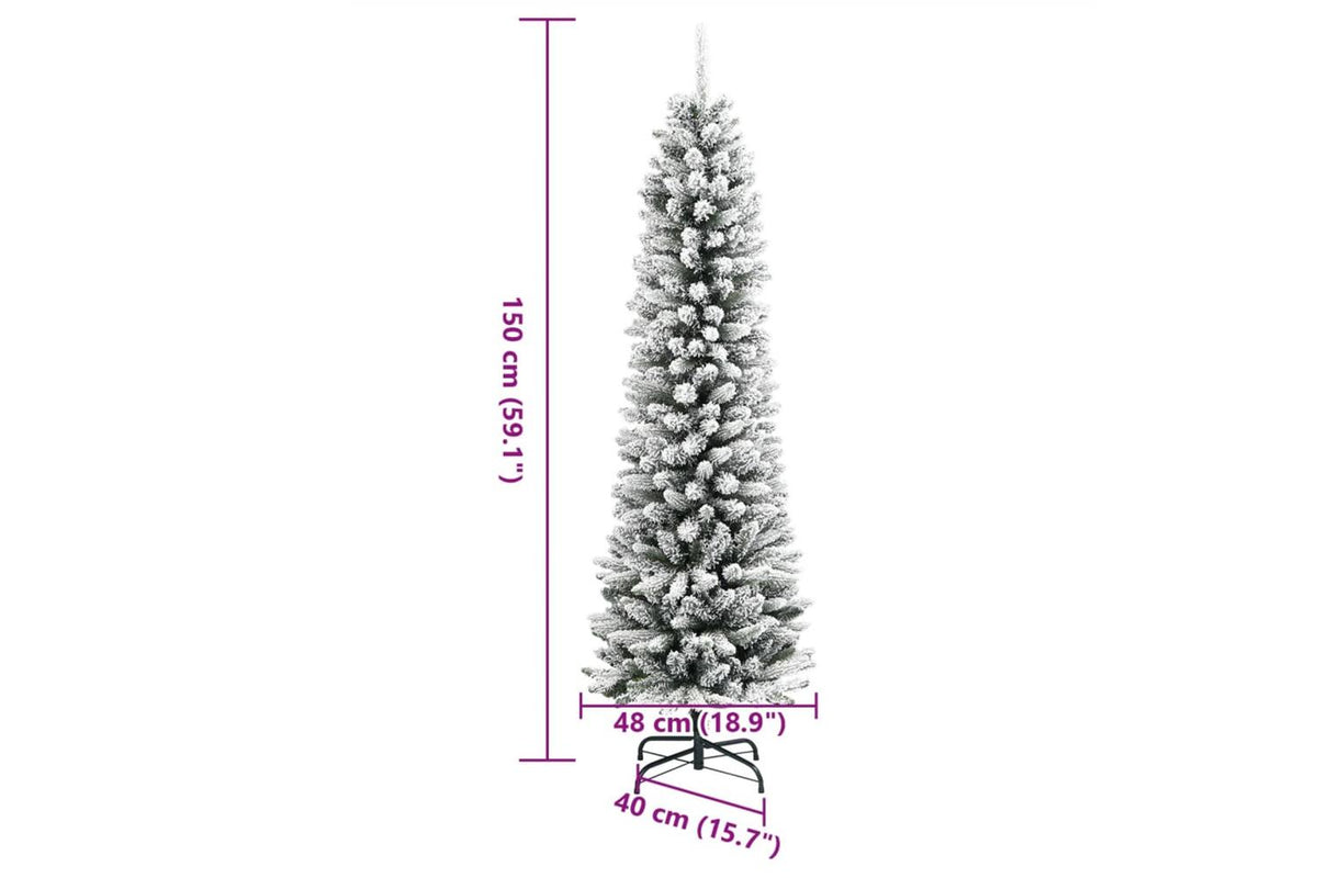 Vidaxl Artificial Slim Christmas Tree With Flocked Snow 150 Cm Pvc-8