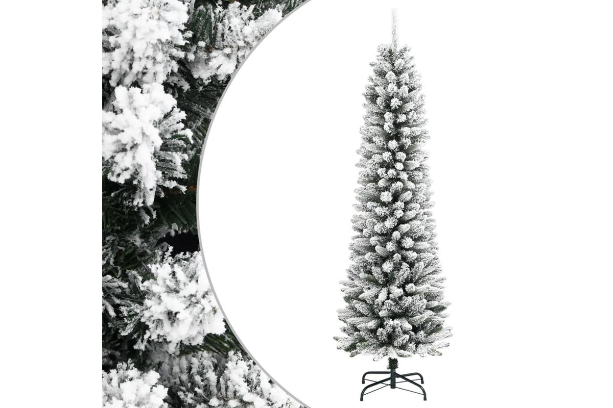 Vidaxl Artificial Slim Christmas Tree With Flocked Snow 210 Cm Pvc
