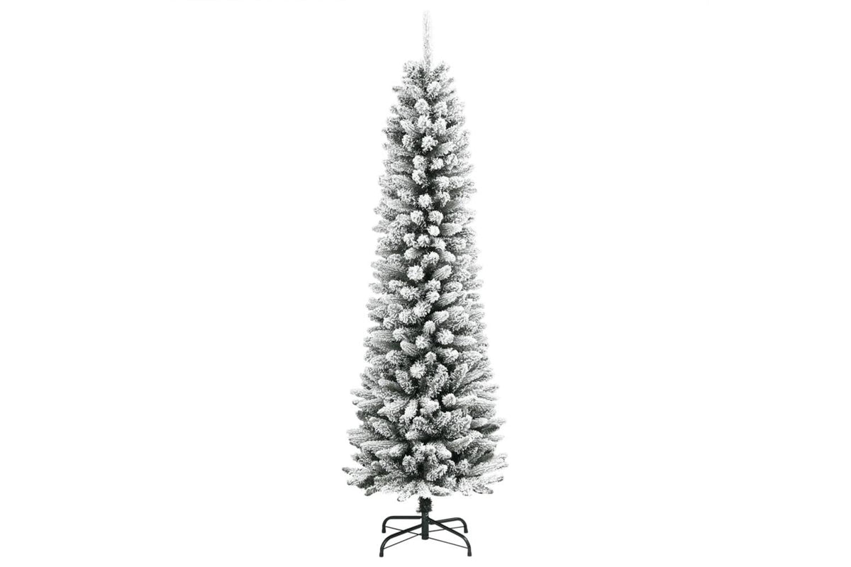 Vidaxl Artificial Slim Christmas Tree With Flocked Snow 210 Cm Pvc-2