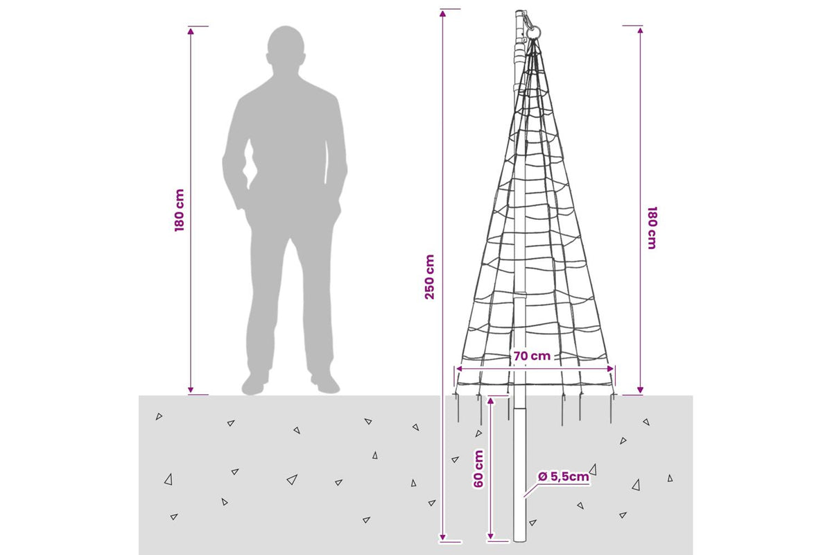 Vidaxl Christmas Tree Light With Spike And Flagpole 180 Cm 200 Leds-7