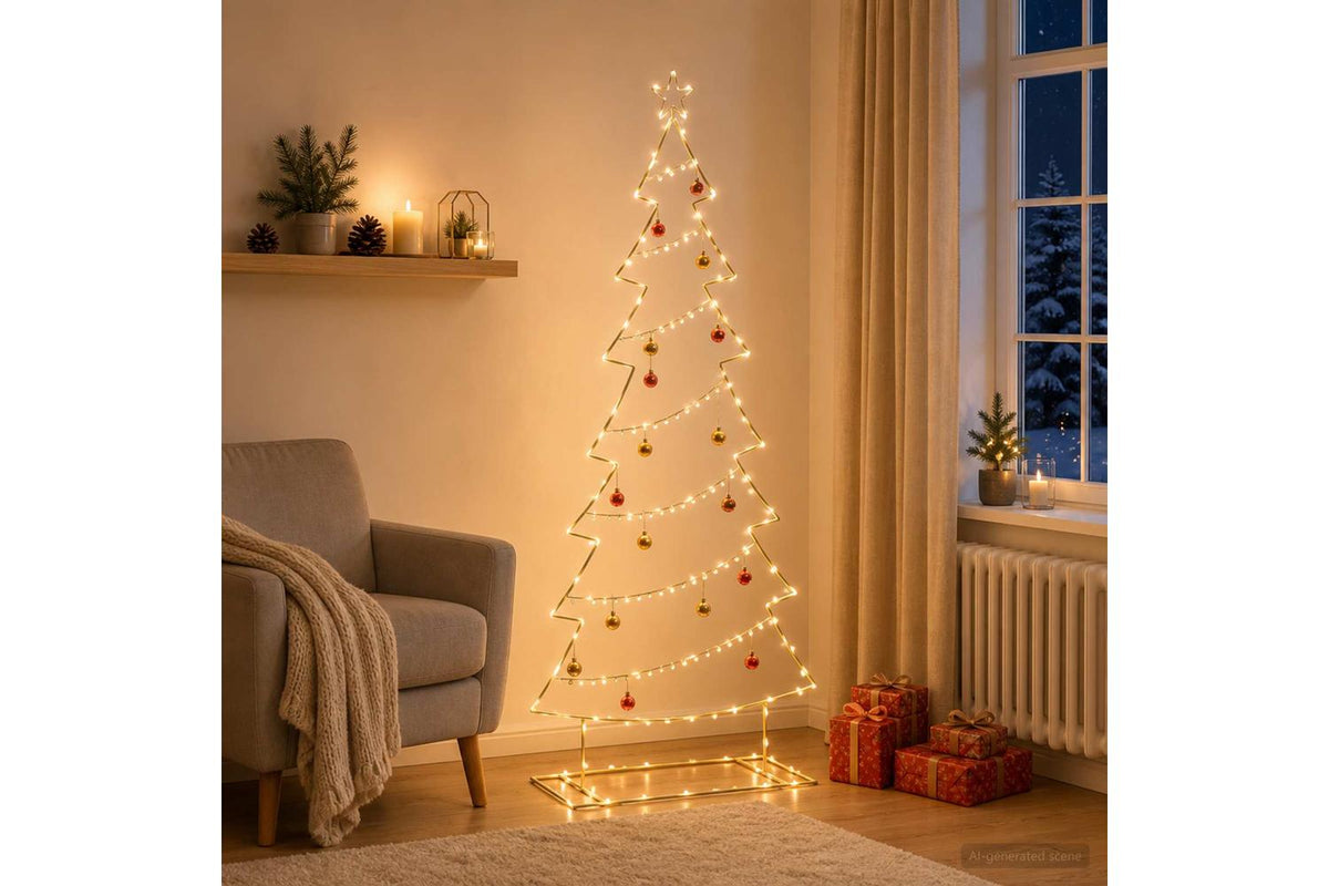 Vidaxl Metal Christmas Tree With Stand Kuopio 210 Cm Steel Gold-3