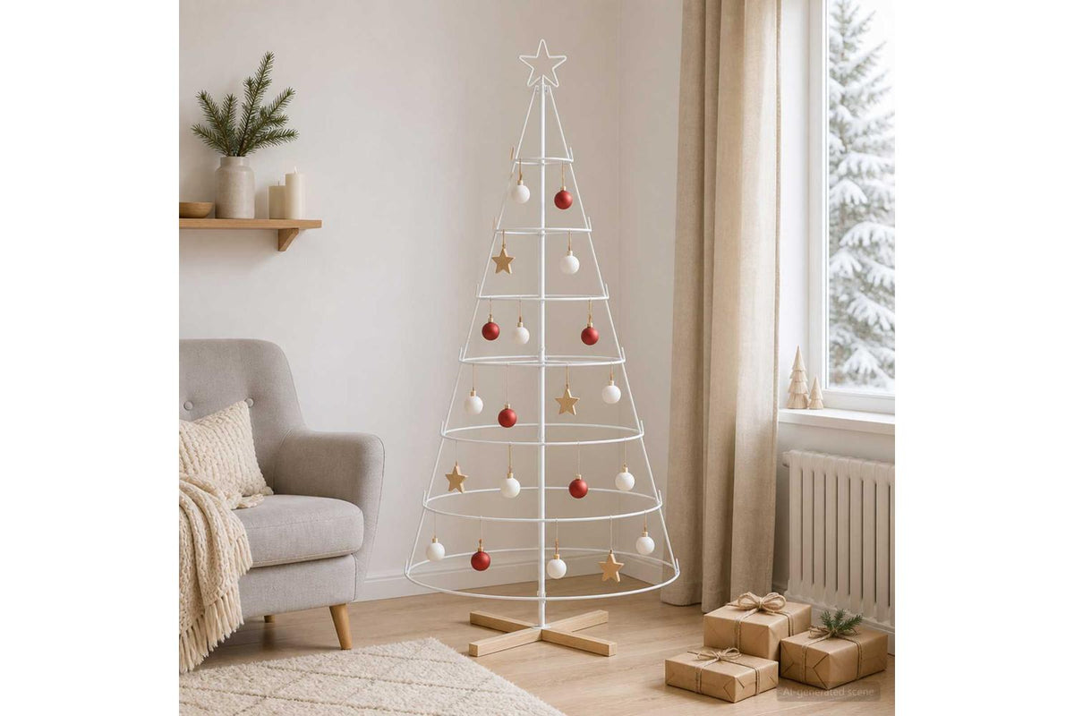Vidaxl Metal Christmas Tree With Ring Stand Kuopio 180 Cm Steel White-3