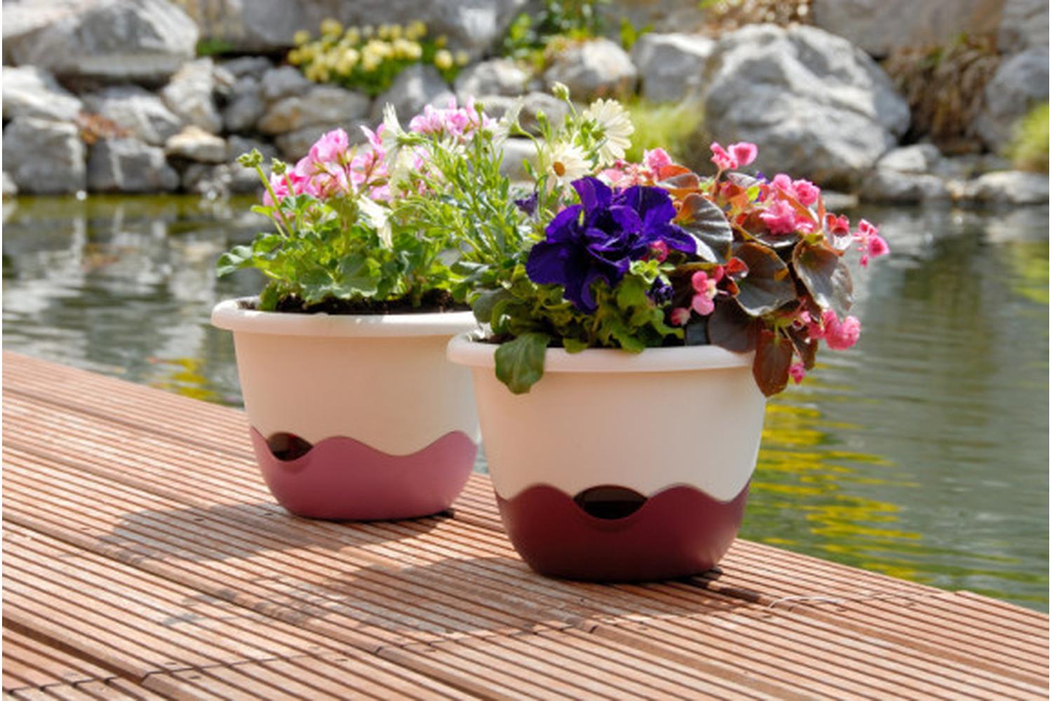 Plastia Mareta Flower Pot | Beige & Wine Red | 30cm-3