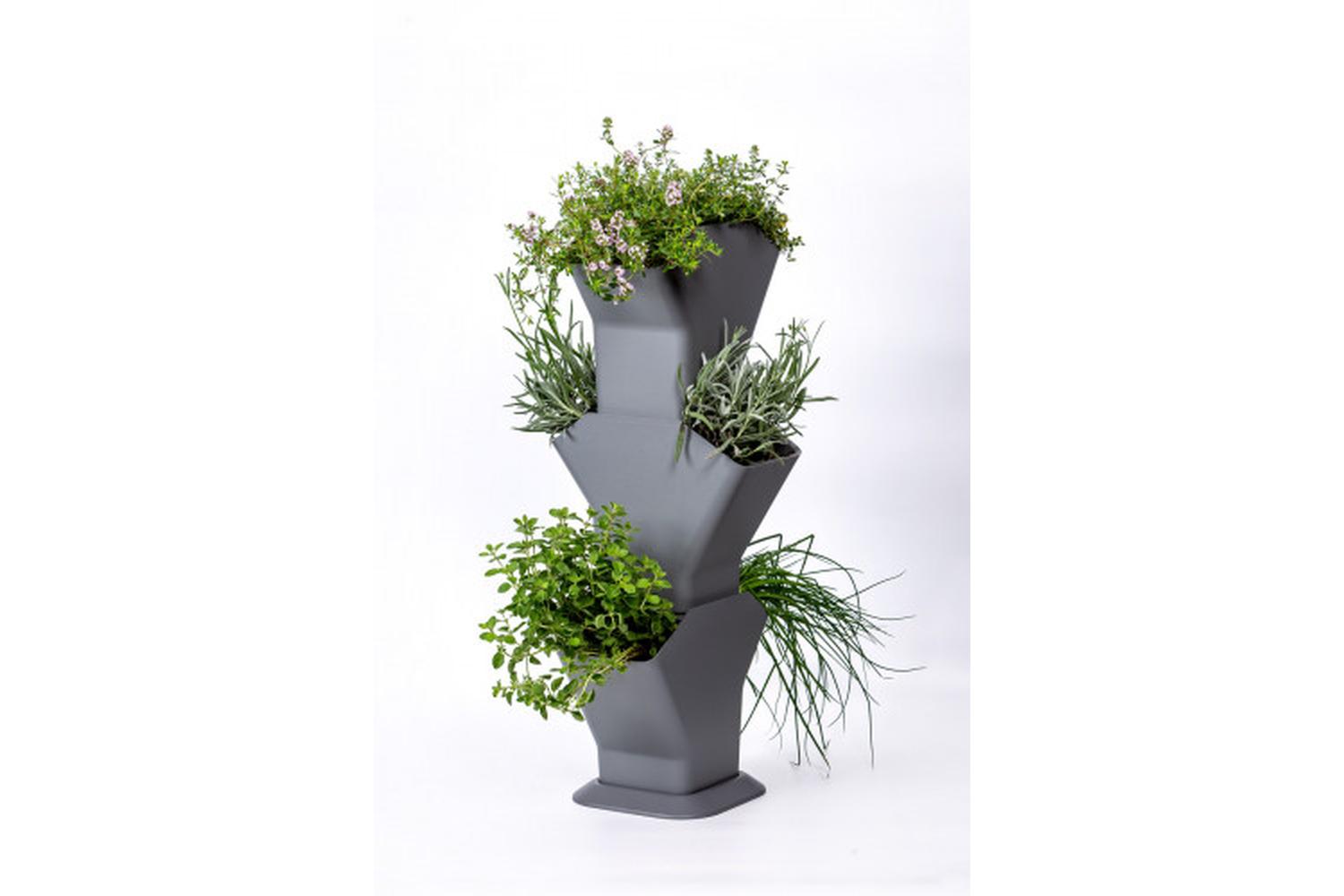 Plastia Tree Vertical Self-Watering Flower Pot | Grey | Set of 3 | 31.3cm-2