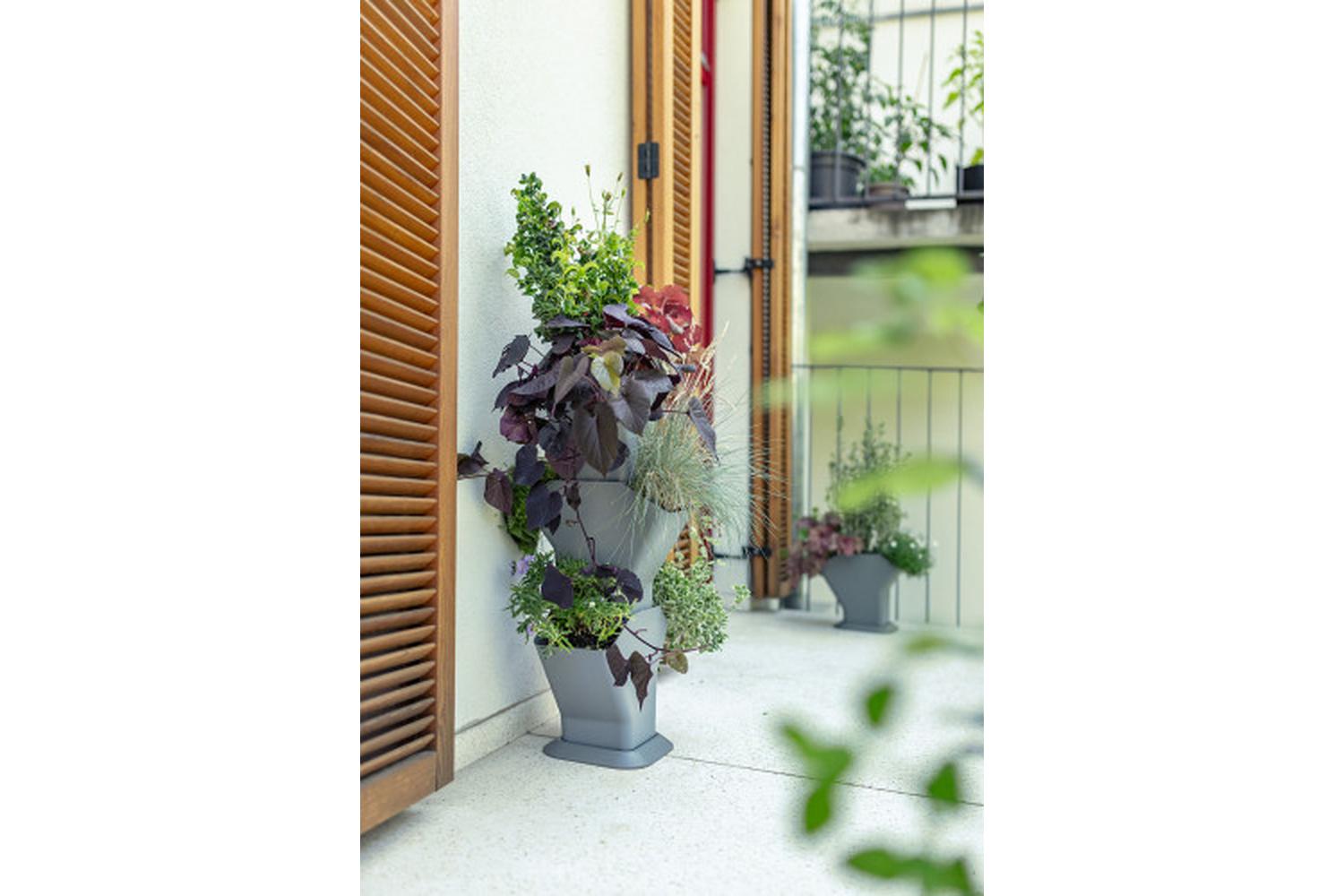 Plastia Tree Vertical Self-Watering Flower Pot | Grey | Set of 3 | 31.3cm-3