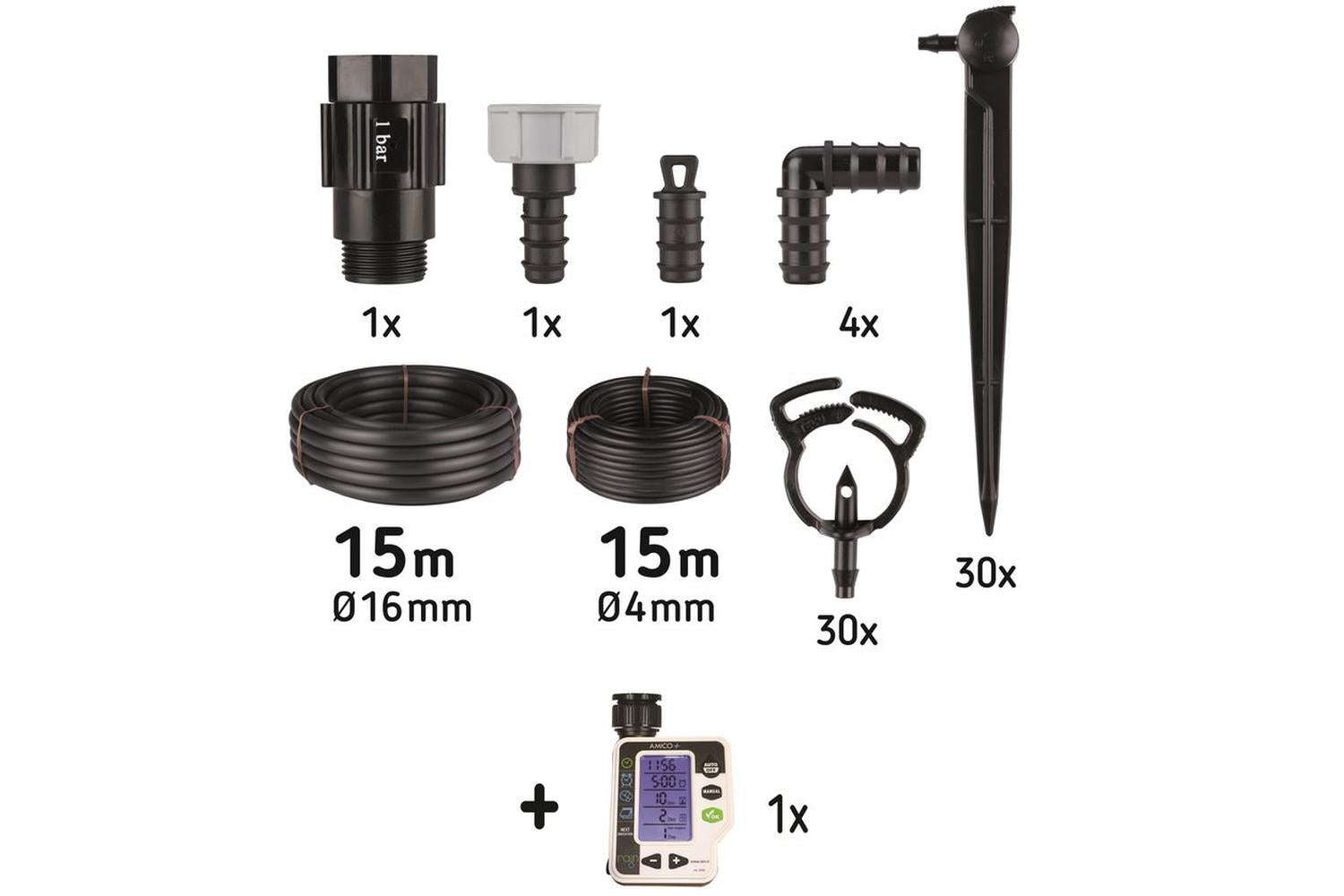 Rain Drip Kit For Pots 1 Battery Operated Manual Controller 15m Feeder Pipe-3