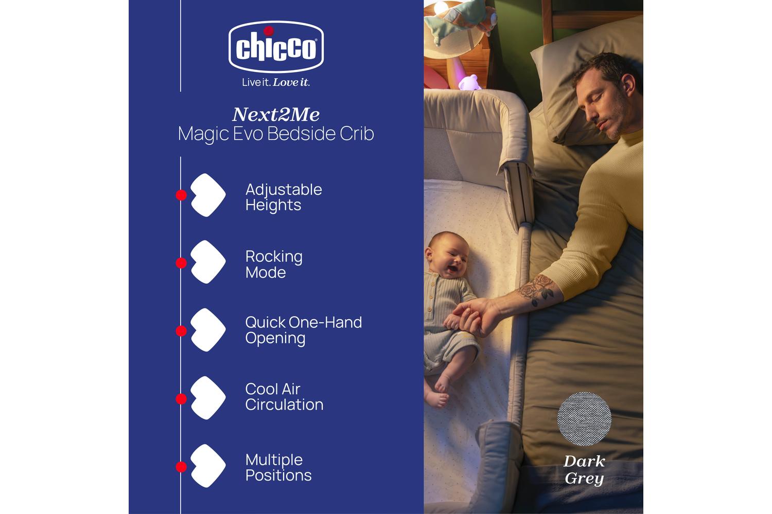 Chicco Next2me Magic Evo Bedside Crib: Adjustable Baby Crib With Mesh Windows-2
