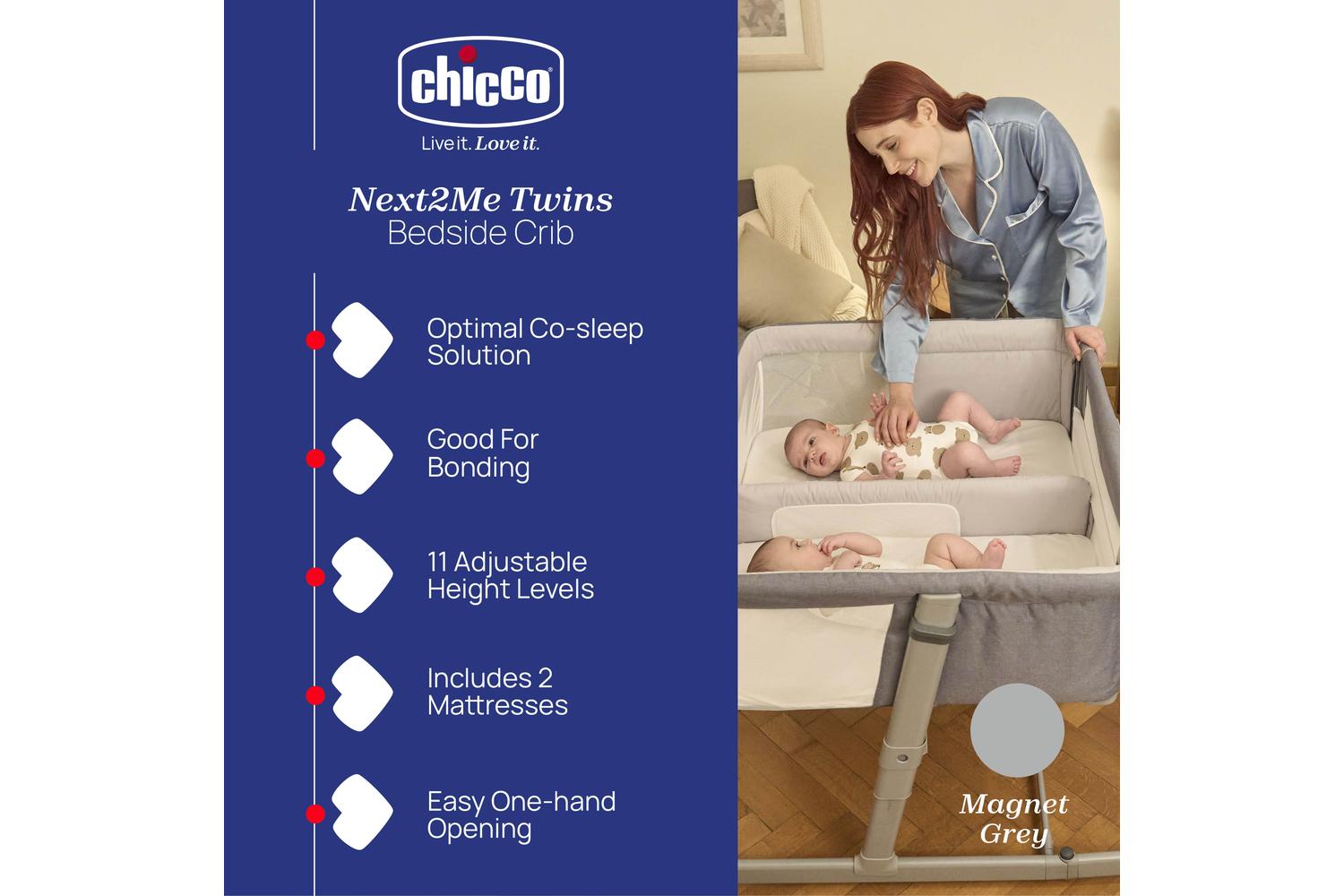 Chicco Next2me Twins Bedside Crib: Cozy, Convenient And Premium Baby Sleep Solution-2