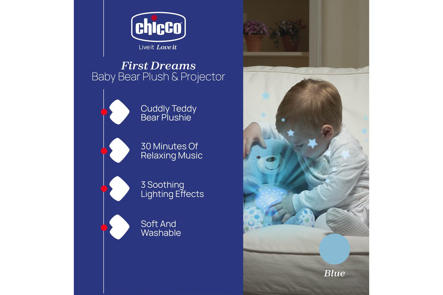 Chicco First Dreams Baby Bear Plush & Projector, Baby Sleep Aid, Nursery Night Light, Irresistibly Cuddly Companion, Machine Washable, From Chicco Baby-2