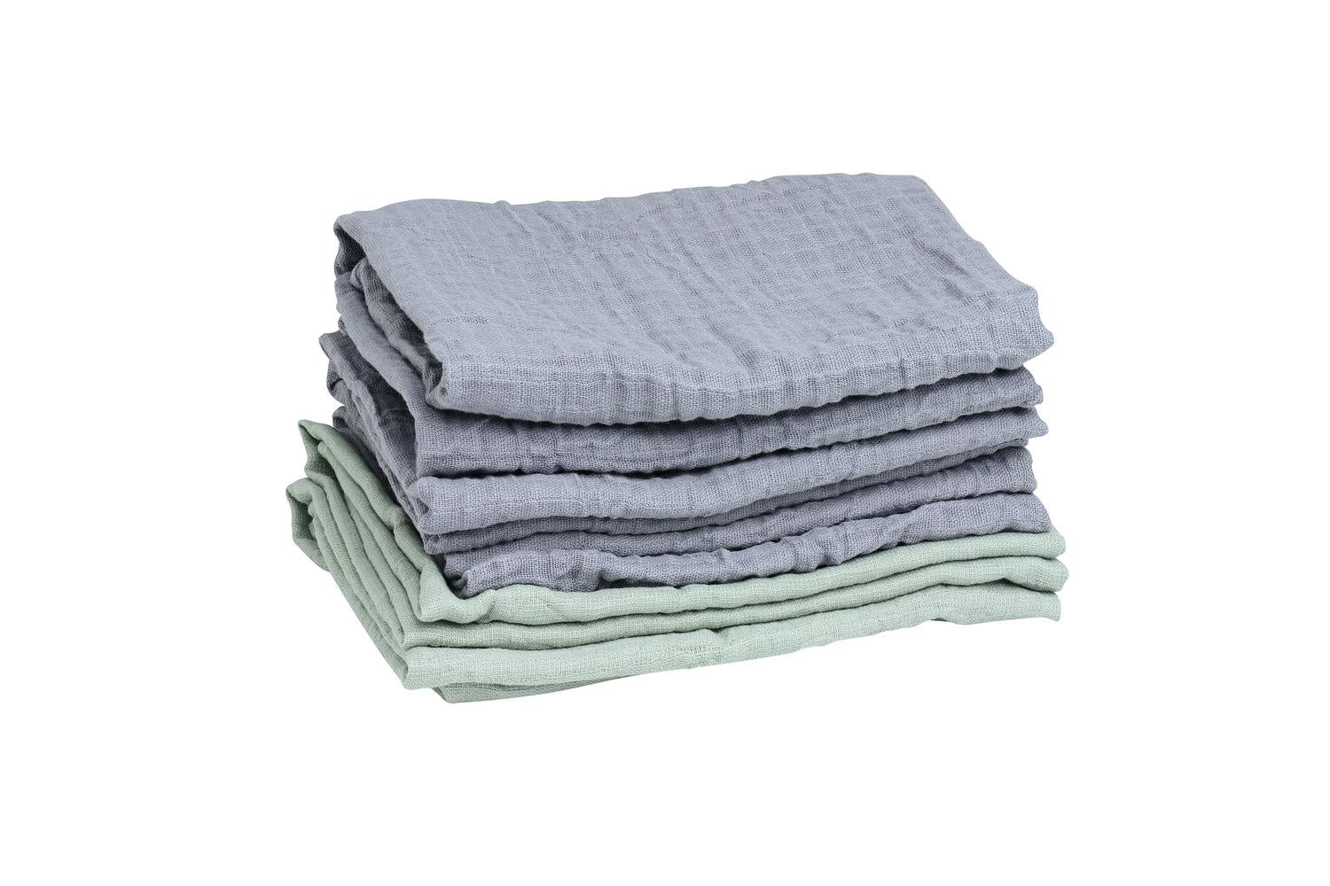 Mininor Organic Muslin Cloth | Grey Seal/Willow Green | 6 Pieces