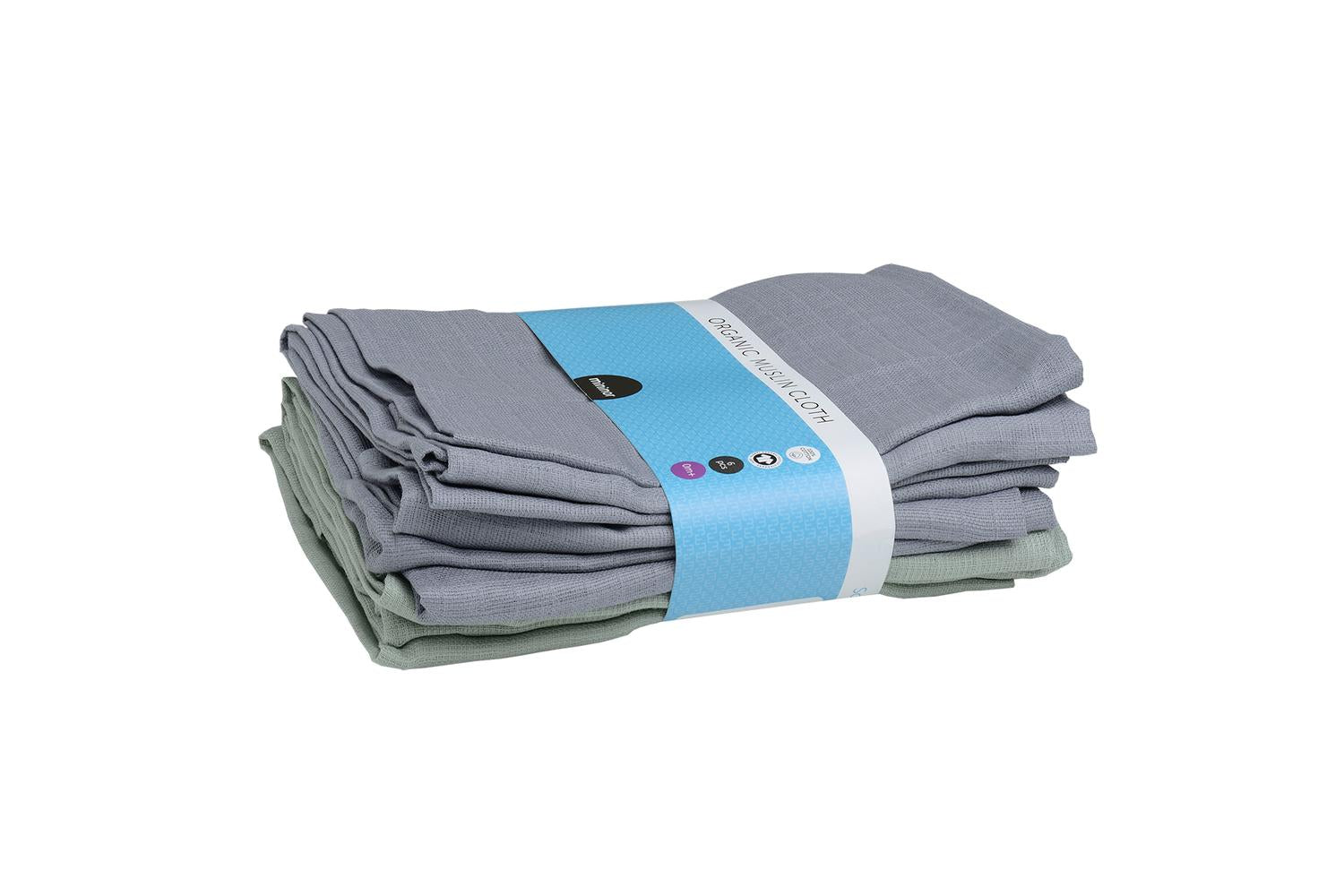 Mininor Organic Muslin Cloth | Grey Seal/Willow Green | 6 Pieces-2