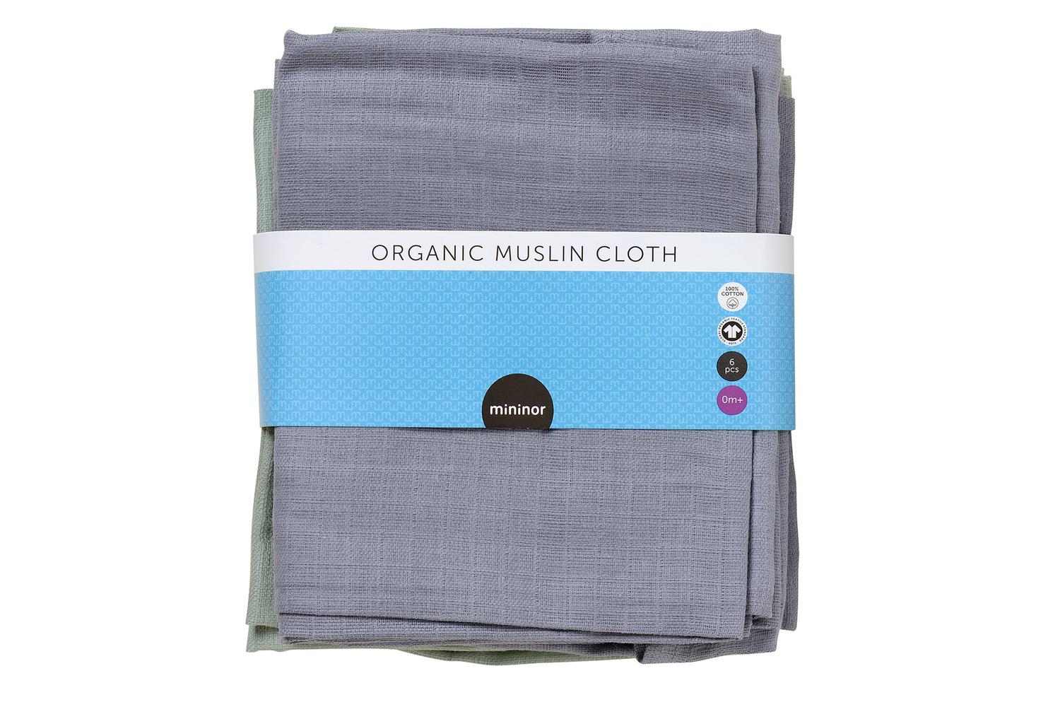 Mininor Organic Muslin Cloth | Grey Seal/Willow Green | 6 Pieces-3
