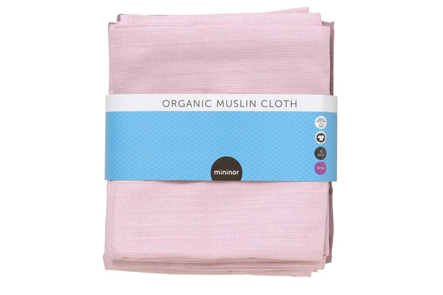Mininor Organic Muslin Cloth | Rose/Heath Flower | 6 Pieces-3
