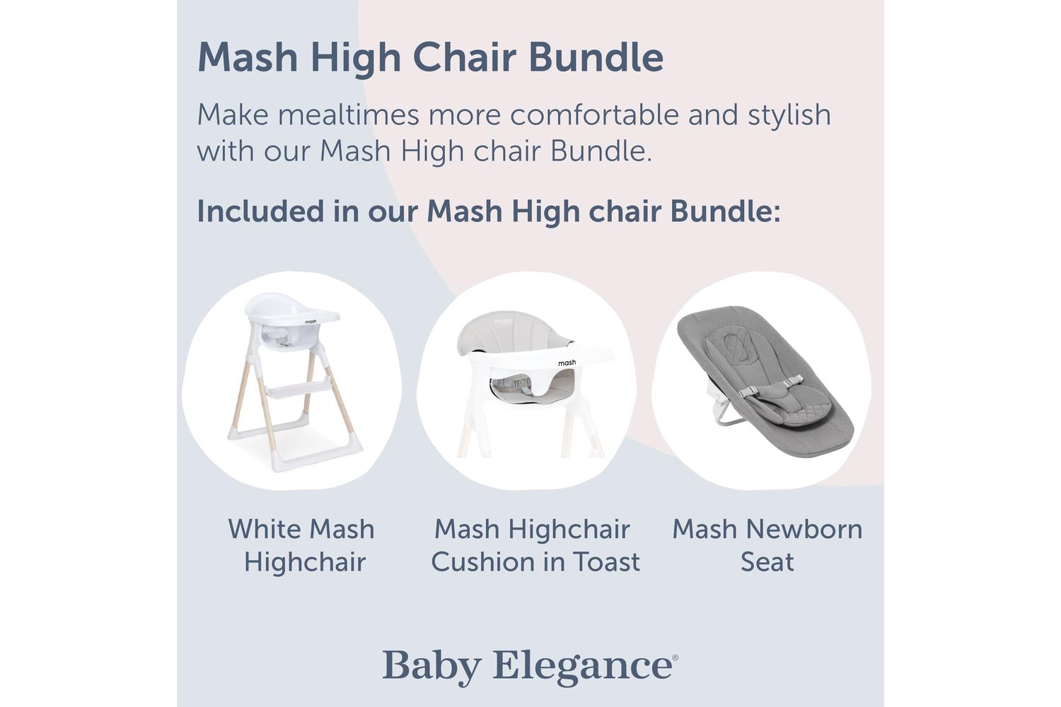 Baby Elegance Mash Highchair Bundle | Highchair | Beech Wood | White-2