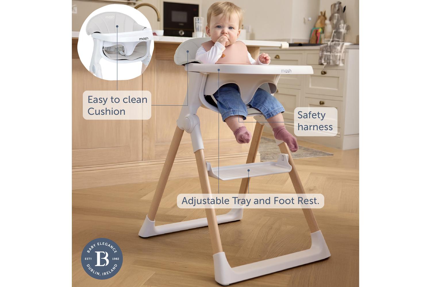 Baby Elegance Mash Highchair Bundle | Highchair | Beech Wood | White-4