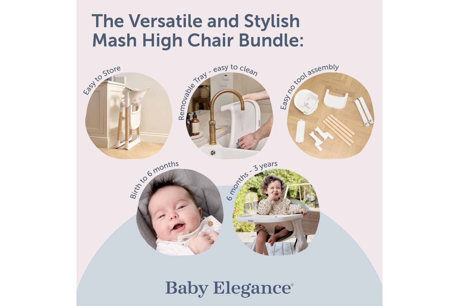 Baby Elegance Mash Highchair Bundle | Highchair | Beech Wood | White-6