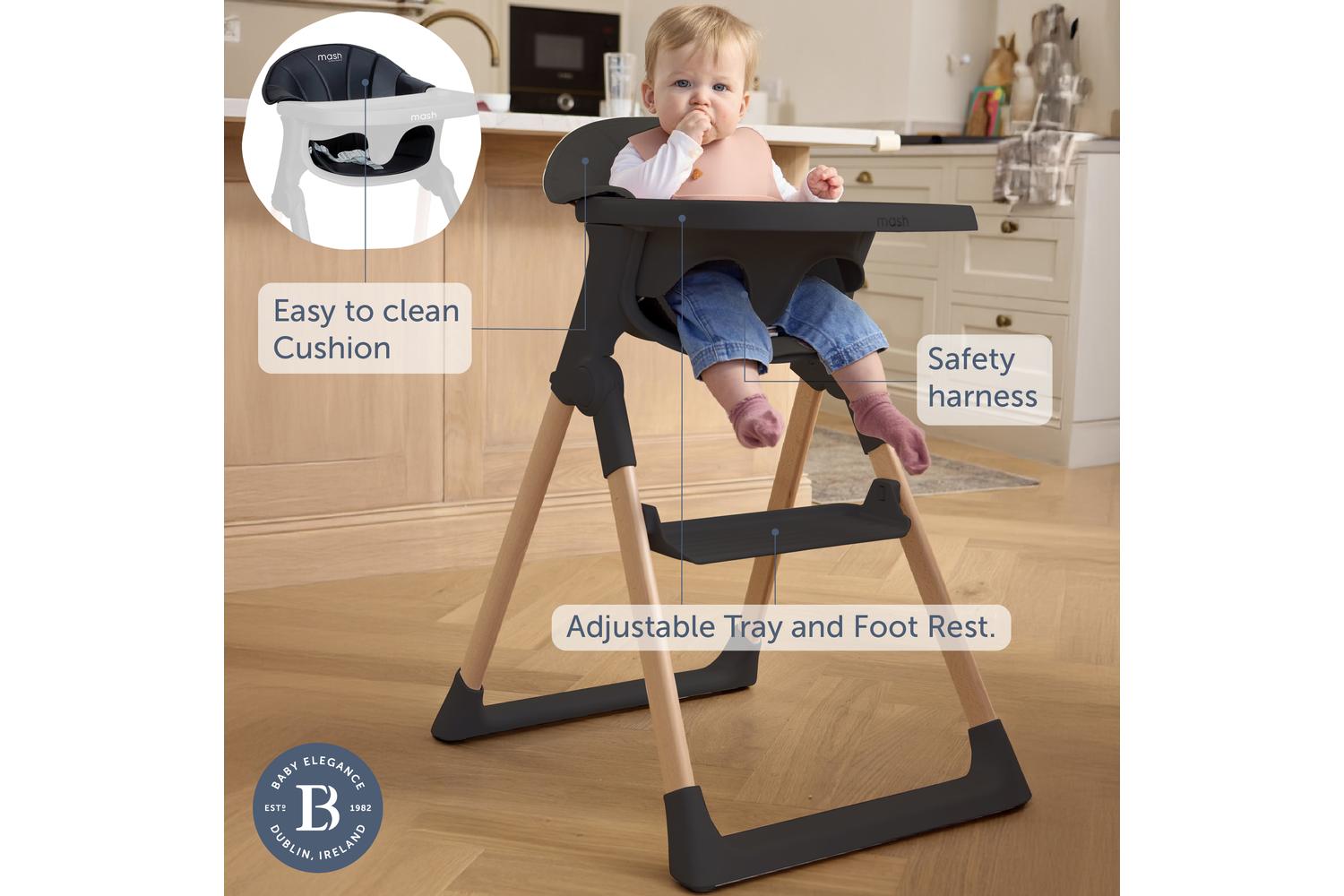 Baby Elegance Mash Highchair Bundle | Highchair | Beech Wood | Black-4