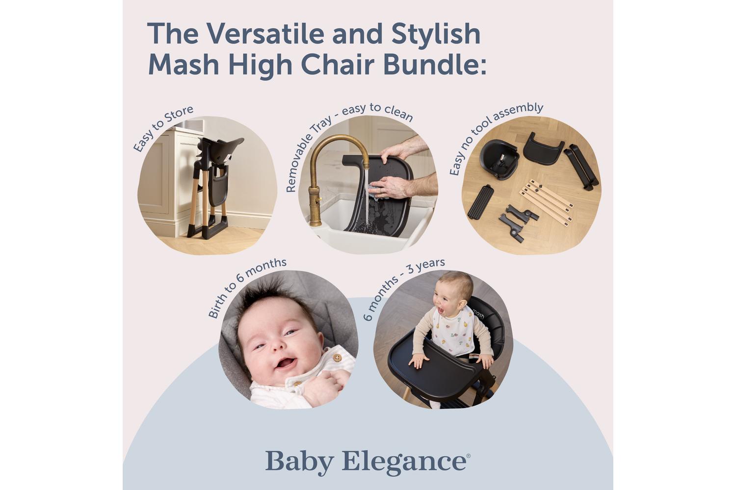 Baby Elegance Mash Highchair Bundle | Highchair | Beech Wood | Black-6