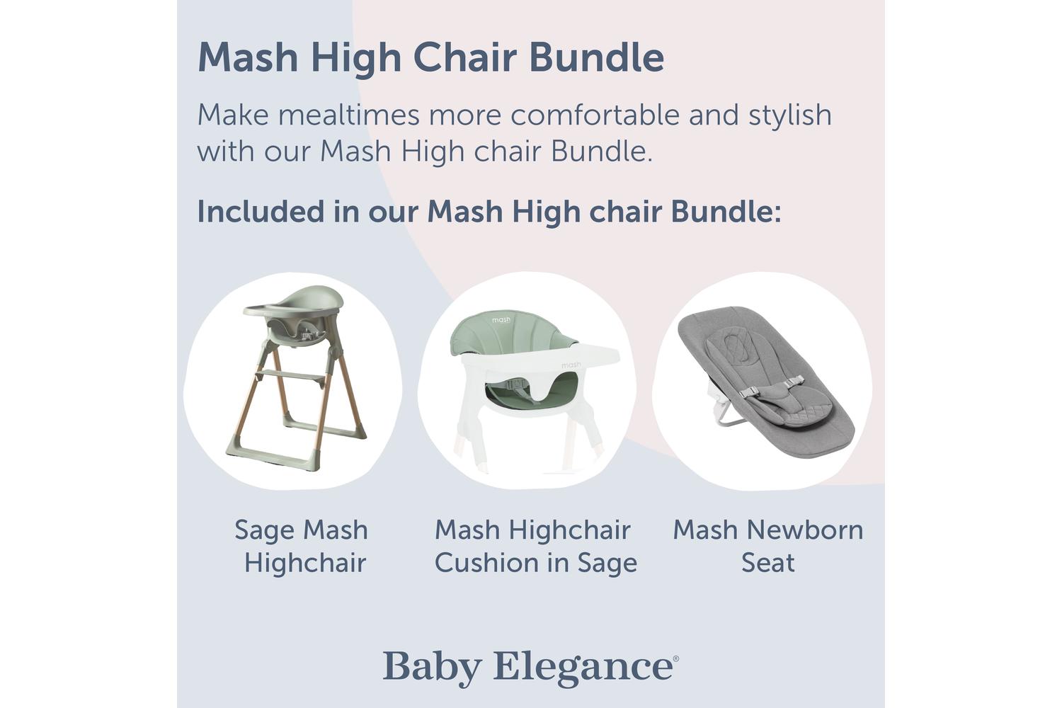 Baby Elegance Mash Highchair Bundle | Highchair | Beech Wood | Sage-2