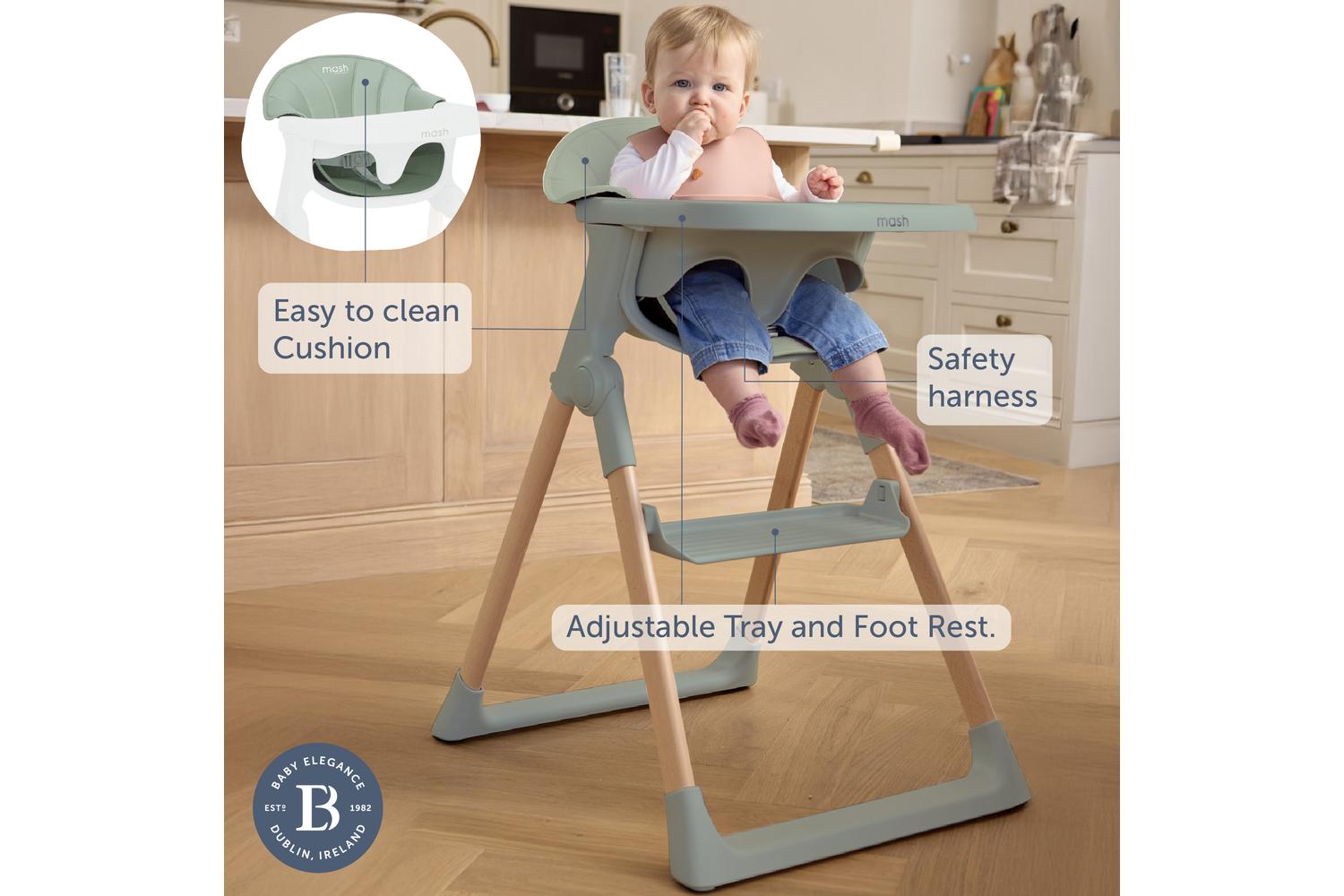 Baby Elegance Mash Highchair Bundle | Highchair | Beech Wood | Sage-4