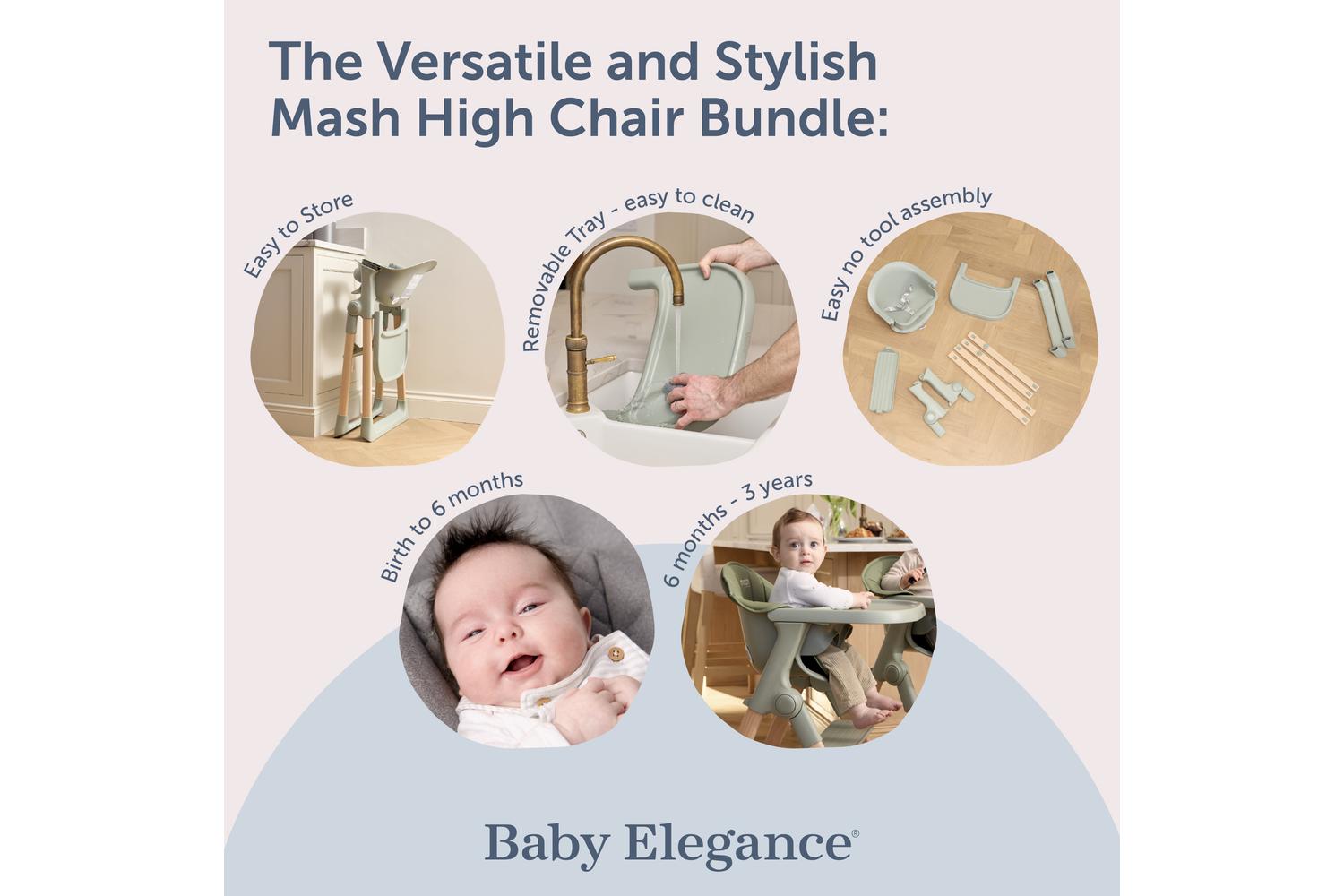 Baby Elegance Mash Highchair Bundle | Highchair | Beech Wood | Sage-6