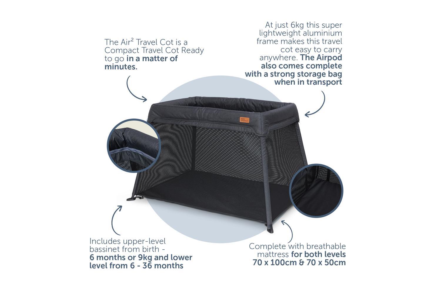 Baby Elegance Air2 Travel Cot Black | Travel Cot | Fabric | Standard Size-5