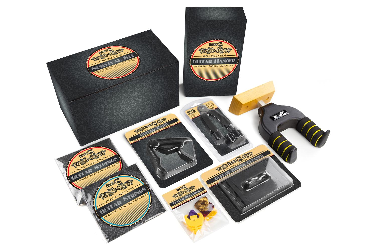 Rockjam Guitar Accessories Kit With Guitar Hanger, String Winder Multi Tool, Tuner, Capo, Electric Strings, Acoustic Strings, Plecs, Pick Holder-2