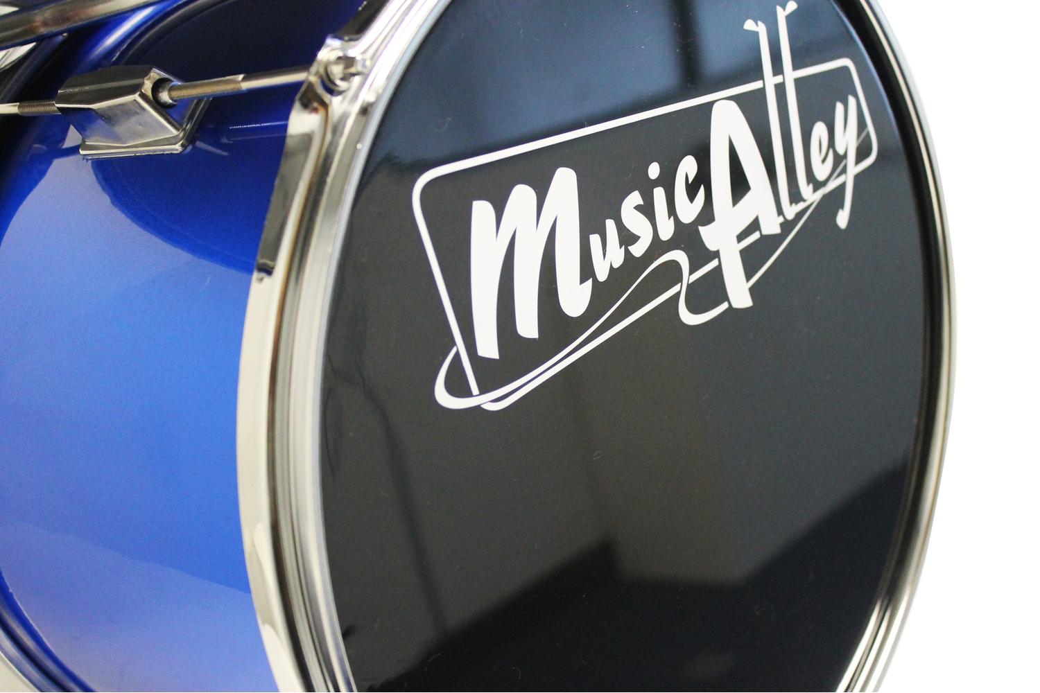 Music Alley 3-piece Junior Drum Set With Drum Throne & Drumsticks - Blue-2