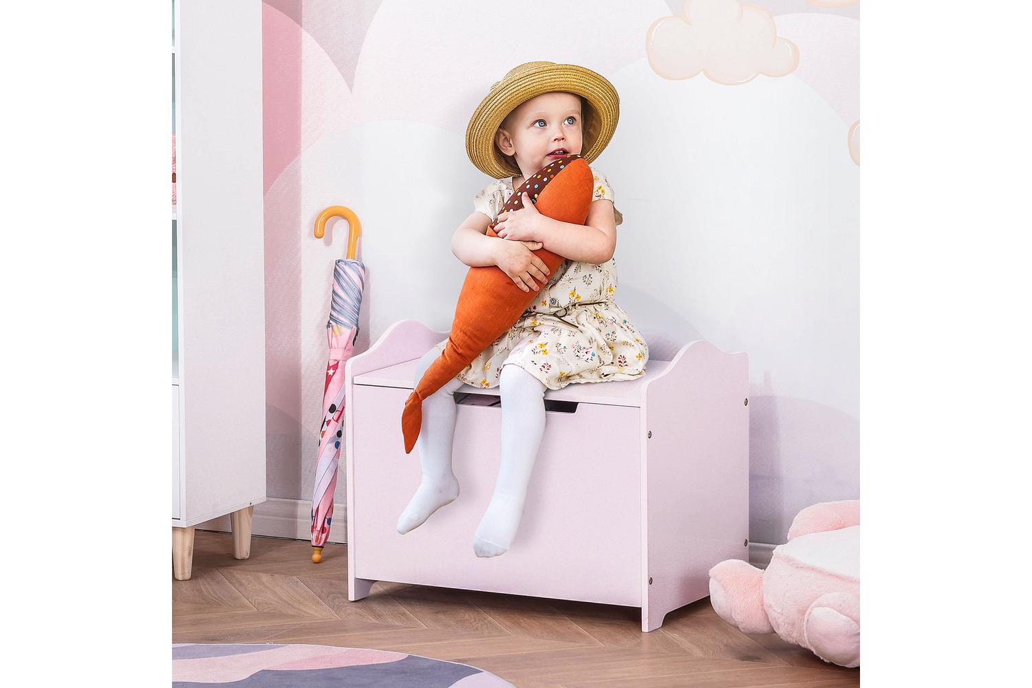 Homcom 311-013PK Kids Playroom Storage Chest Toy Box | Pink