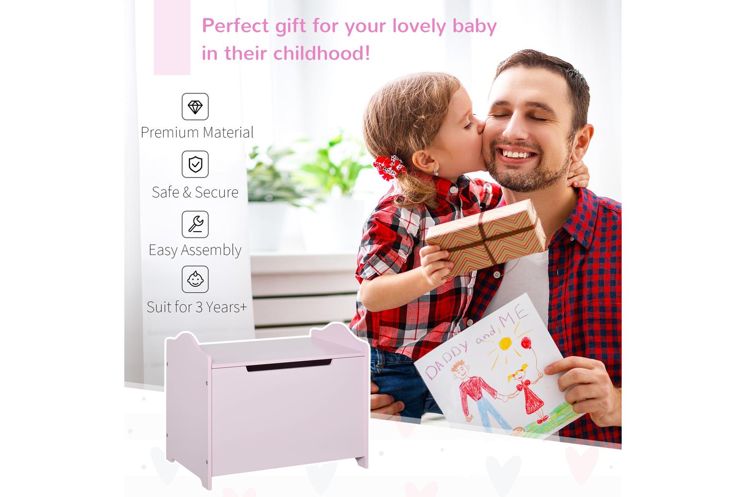 Homcom 311-013PK Kids Playroom Storage Chest Toy Box | Pink-3