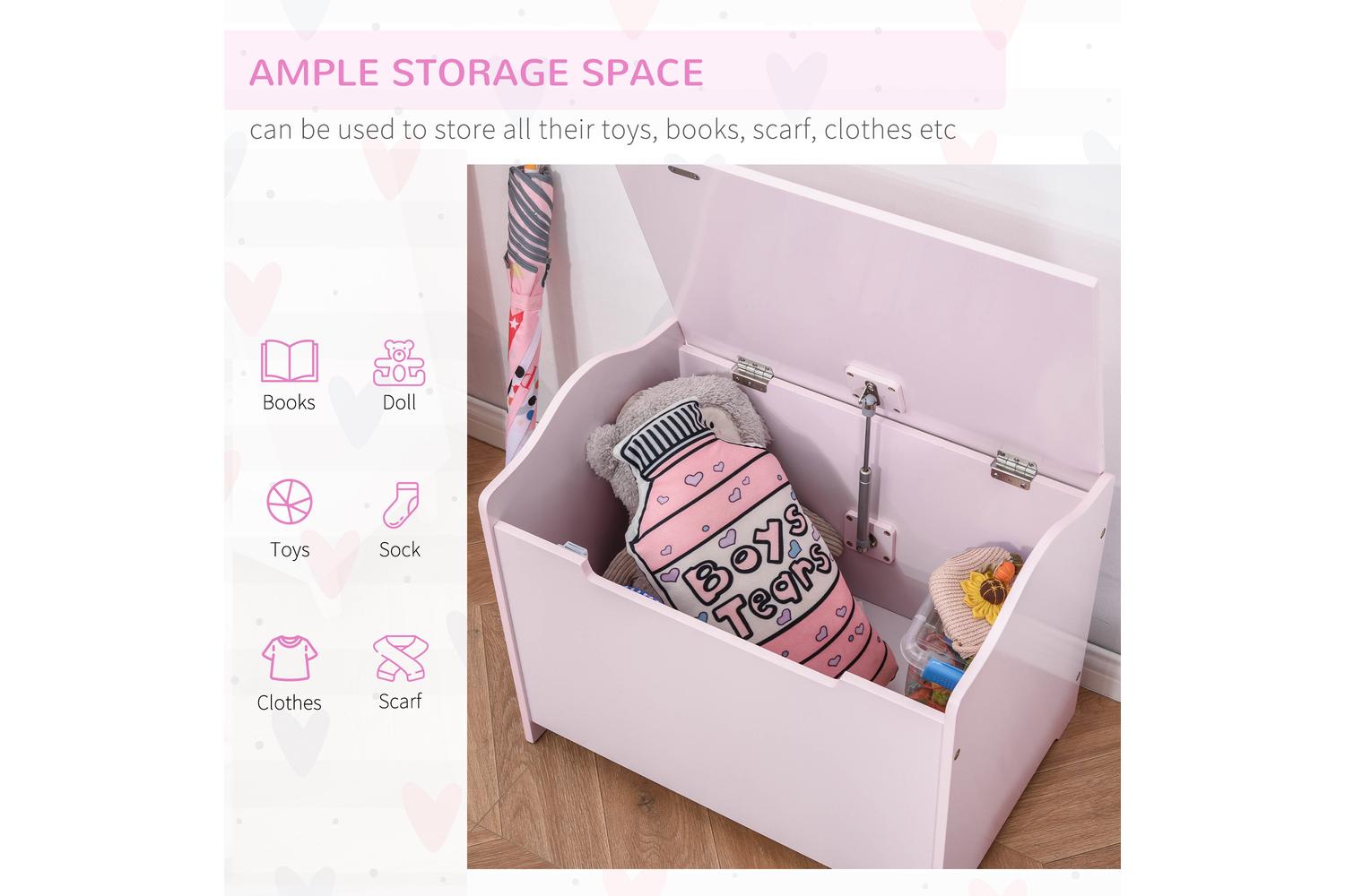 Homcom 311-013PK Kids Playroom Storage Chest Toy Box | Pink-6