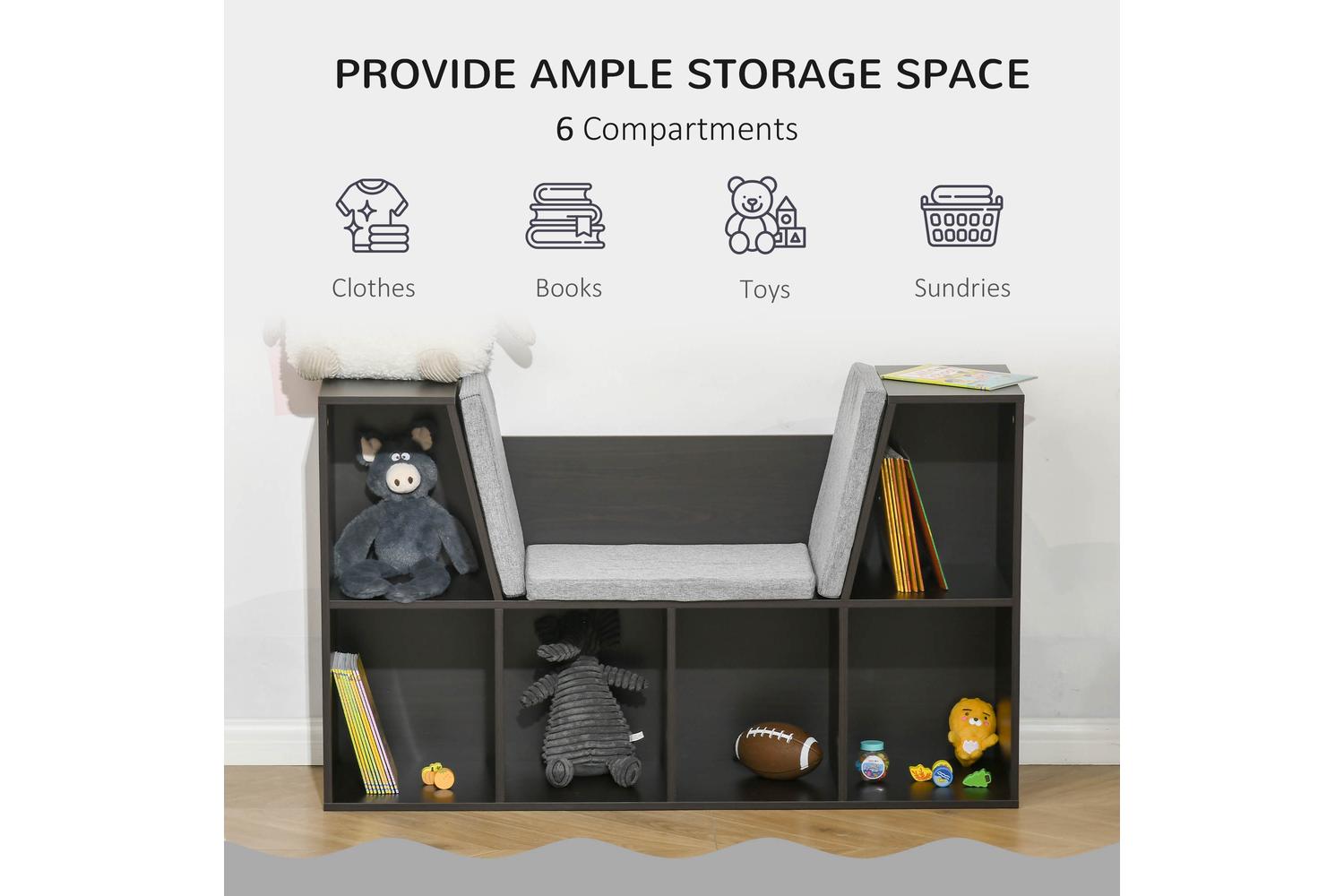 Homcom 311-046BN Kids Bookcase Shelf Storage Cabinet Unit | Brown-3