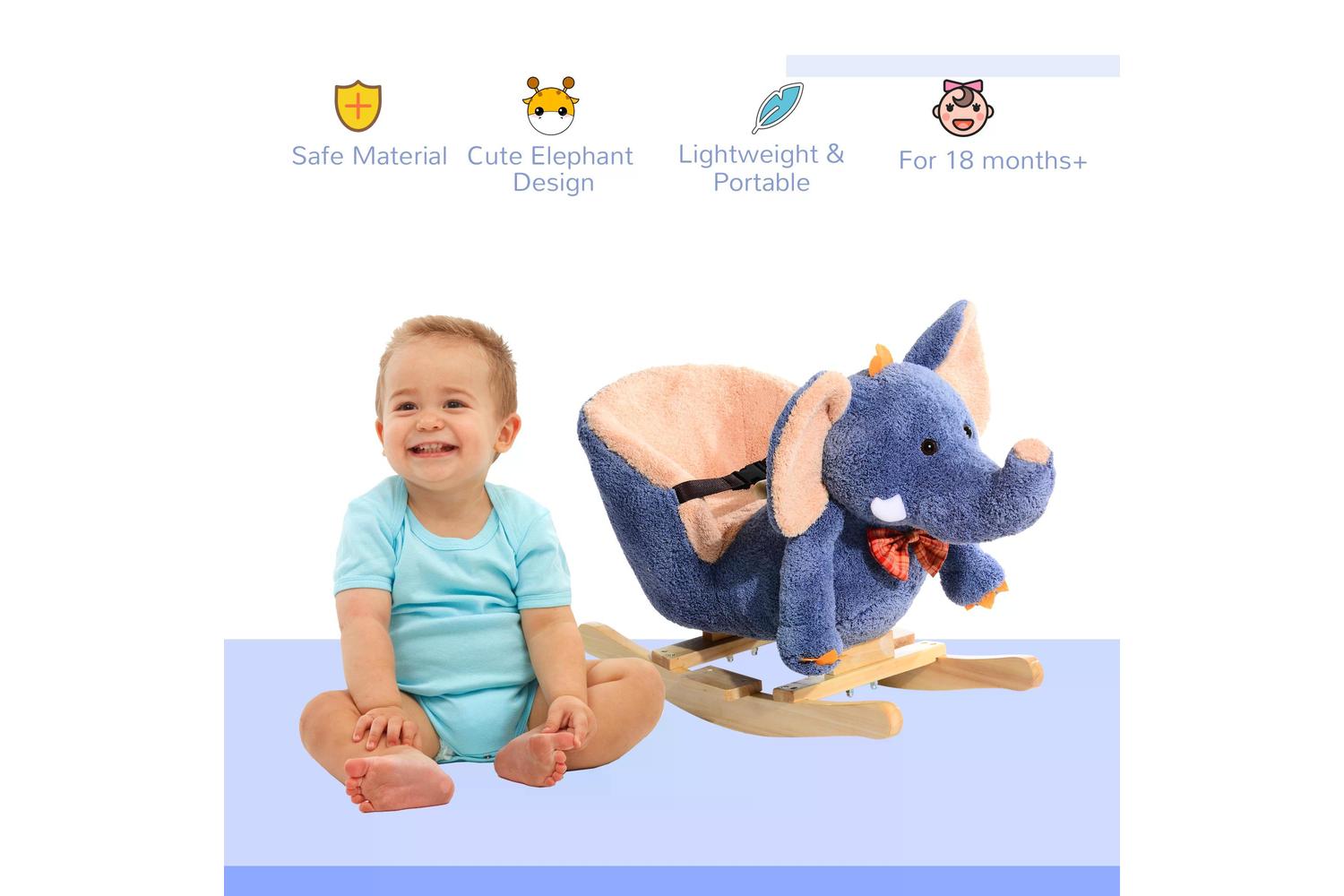 Homcom 330-007 Elephant Rocking with Sound | Blue/Beige-4