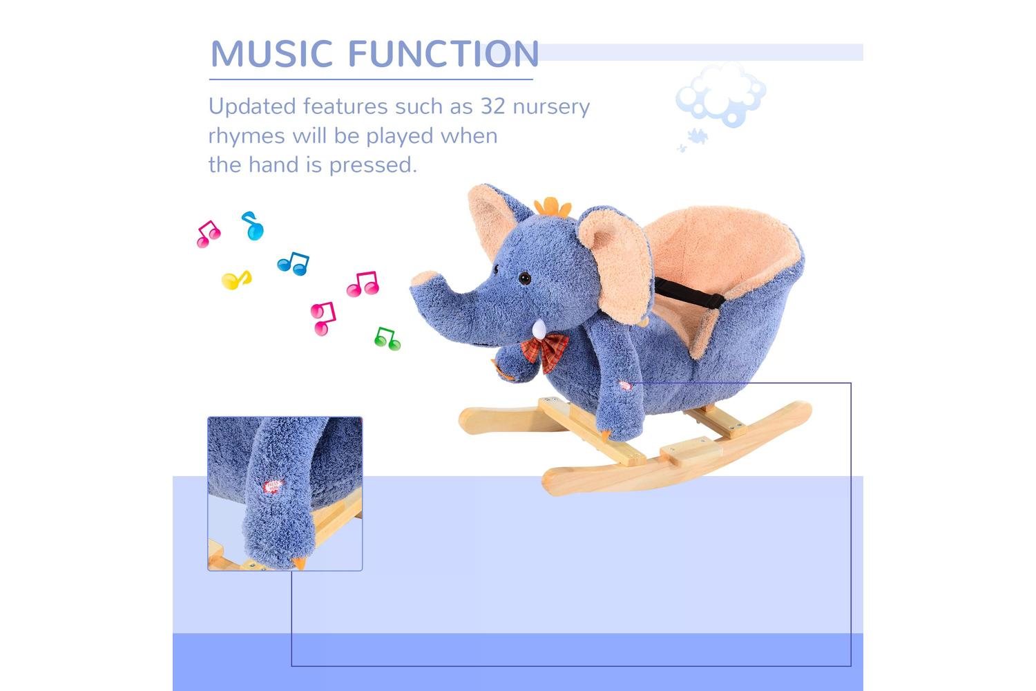 Homcom 330-007 Elephant Rocking with Sound | Blue/Beige-6