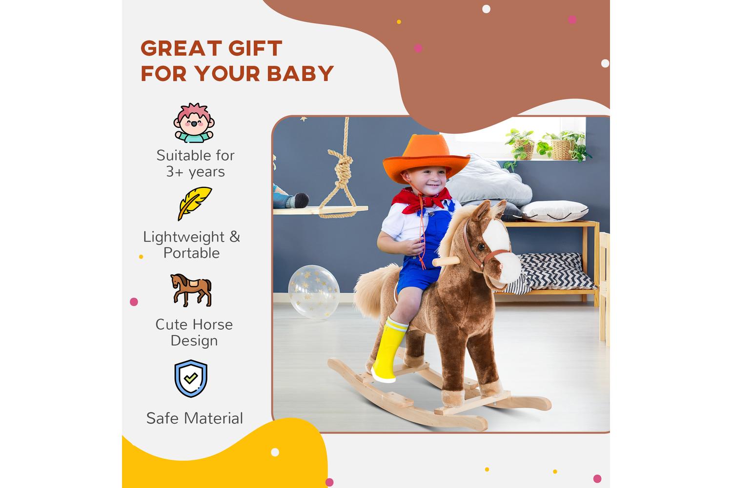 Homcom 330-091 Kids Rocking Horse | Brown-3