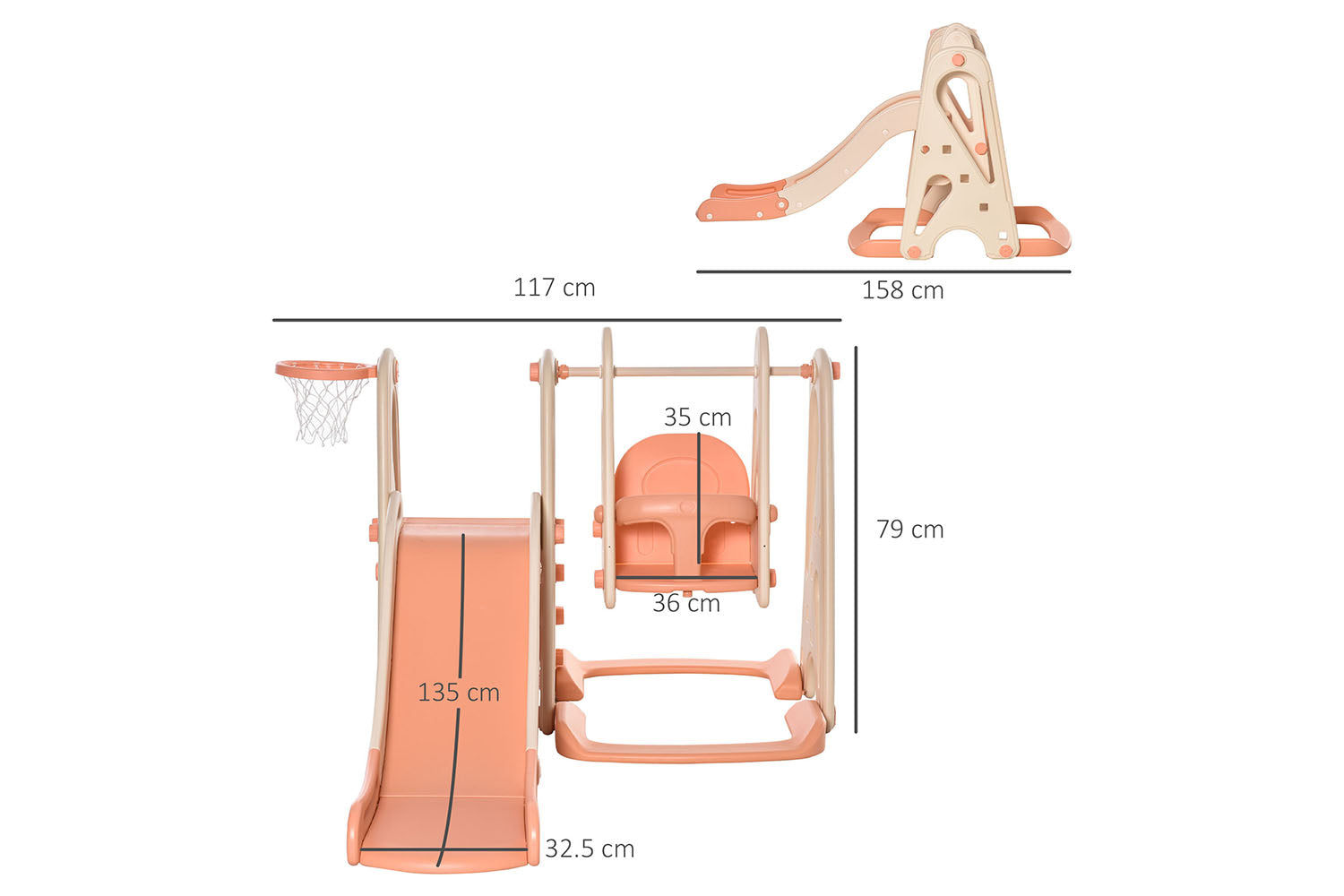 Homcom 331-014 3 in 1 Kid Slide and Swing Set Activity Center with Basketball | Pink-6