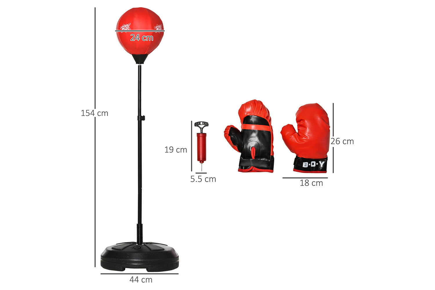 Homcom 340-012 Kids Freestanding Punch Bag | Black/Red-6